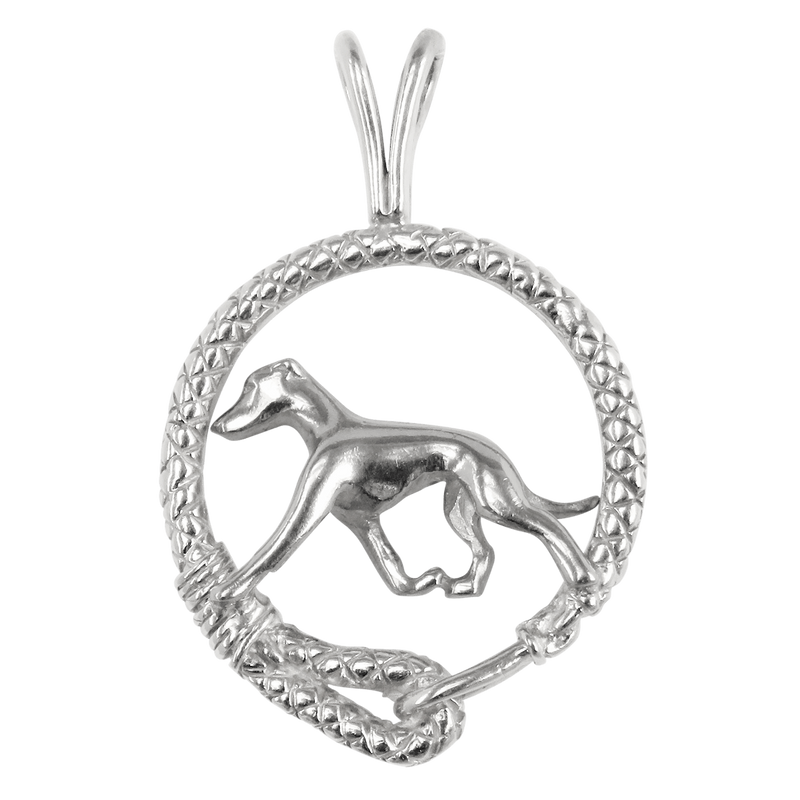 Italian Greyhound in Solid Sterling Silver Leash Pendant