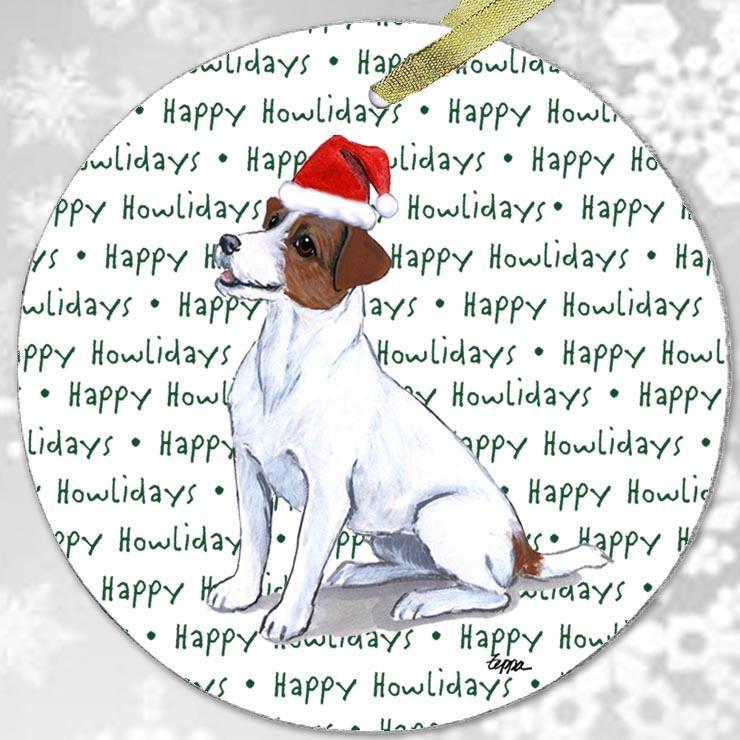 Russell Terrier, Brown and White "Happy Howlidays" Ornament