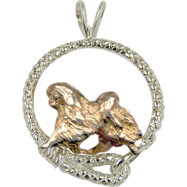 Solid 14K Gold Japanese Chin in Sterling Silver Leash Pendant