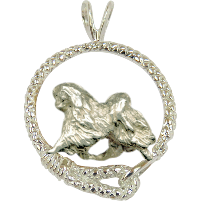 Japanese Chin in Solid Sterling Silver Leash Pendant