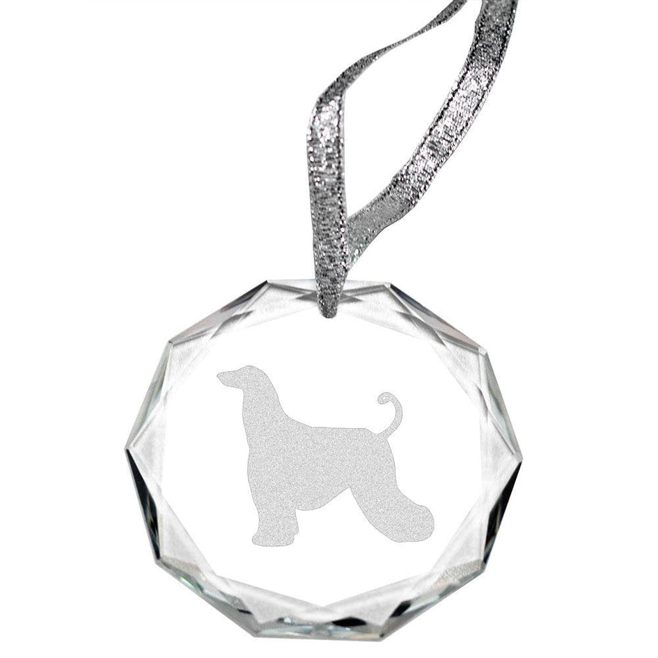 Afghan Hound Laser Engraved Round Facet Crystal Ornament