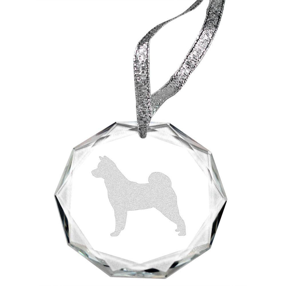 Akita Laser Engraved Round Facet Crystal Ornament