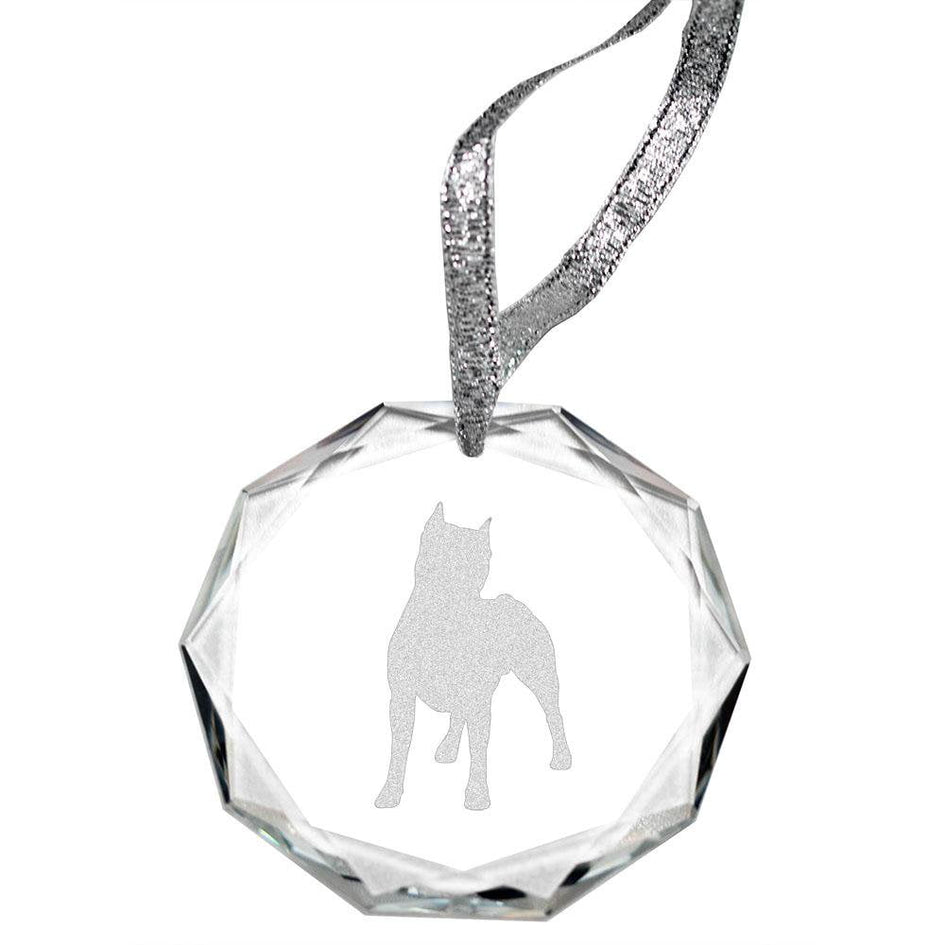 American Staffordshire Terrier Laser Engraved Round Facet Crystal Ornament