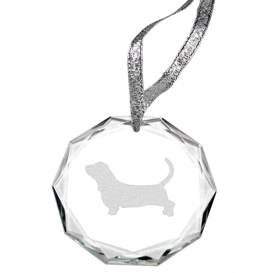 Basset Hound Laser Engraved Round Facet Crystal Ornament