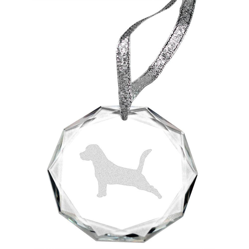 Beagle Laser Engraved Round Facet Crystal Ornament