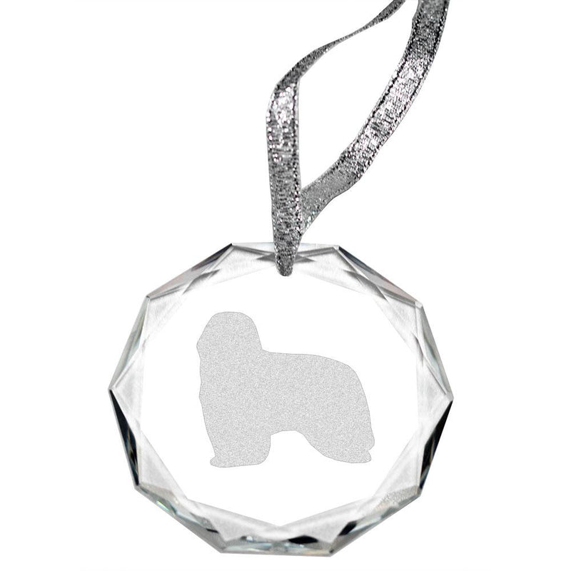Bearded Collie Laser Engraved Round Facet Crystal Ornament