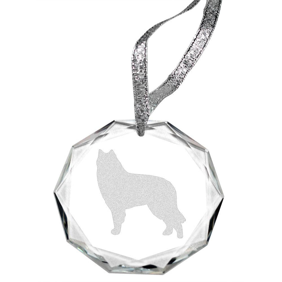 Belgian Sheepdog Laser Engraved Round Facet Crystal Ornament