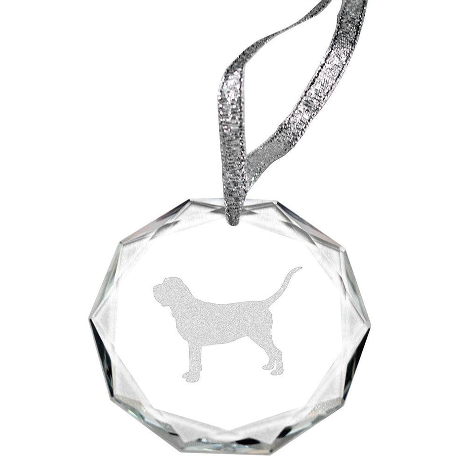 Bloodhound Laser Engraved Round Facet Crystal Ornament