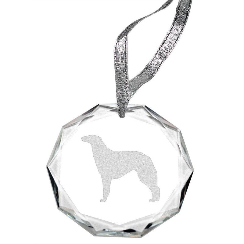 Borzoi Laser Engraved Round Facet Crystal Ornament
