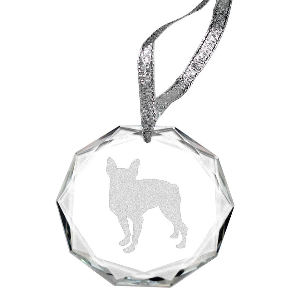 Boston Terrier Laser Engraved Round Facet Crystal Ornament