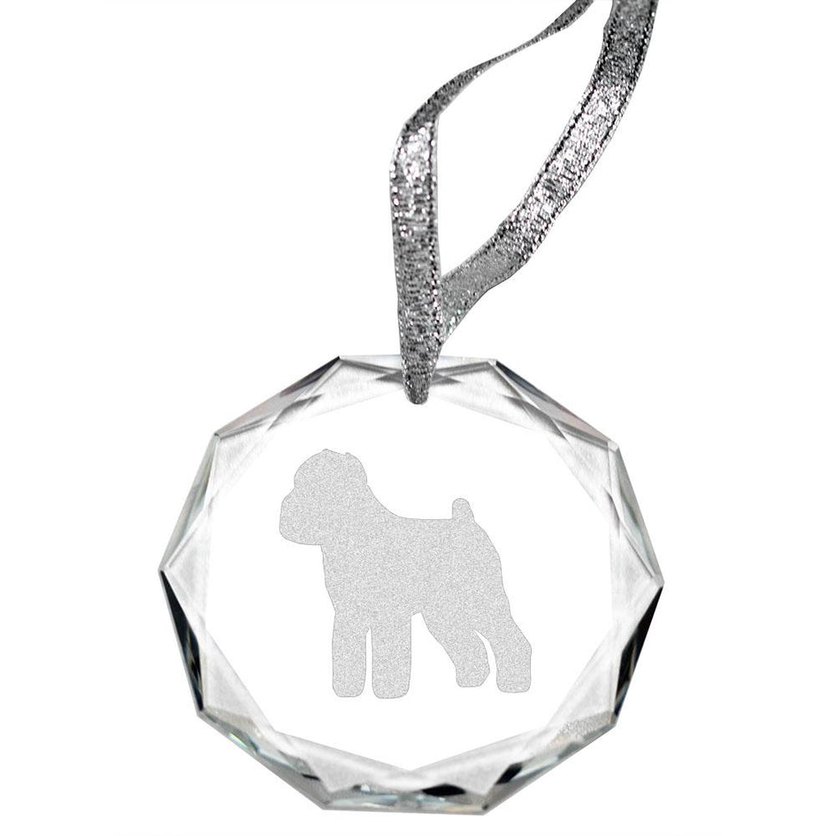 Brussels Griffon Laser Engraved Round Facet Crystal Ornament