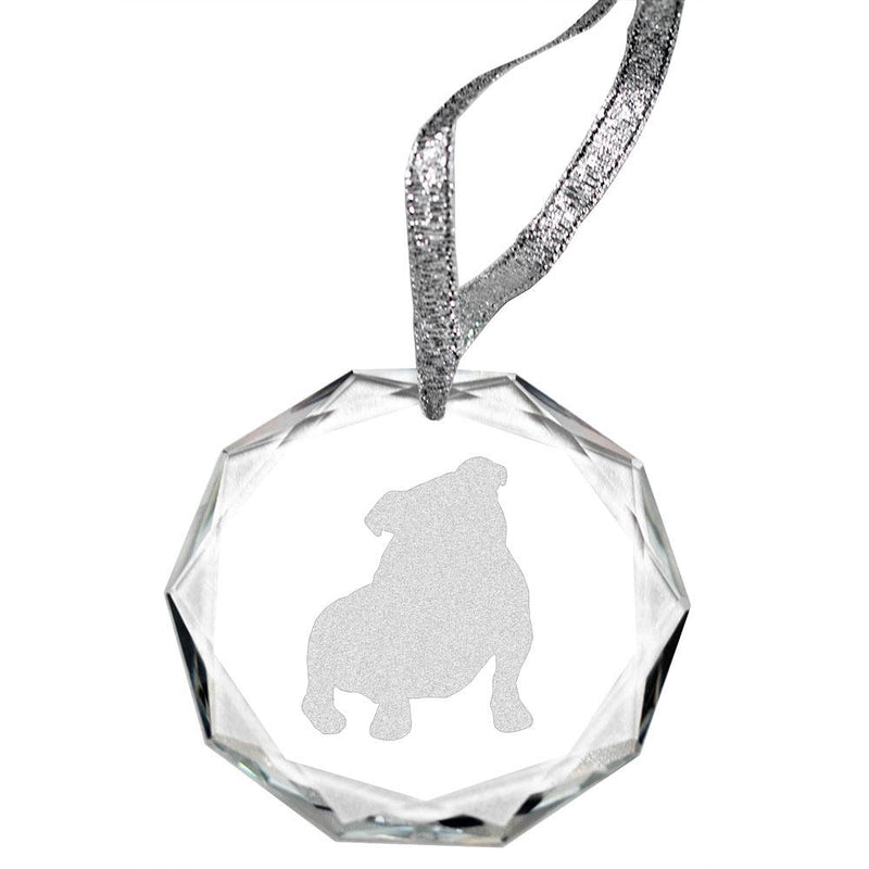 Bulldog Laser Engraved Round Facet Crystal Ornament