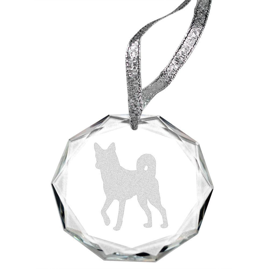 Canaan Dog Laser Engraved Round Facet Crystal Ornament