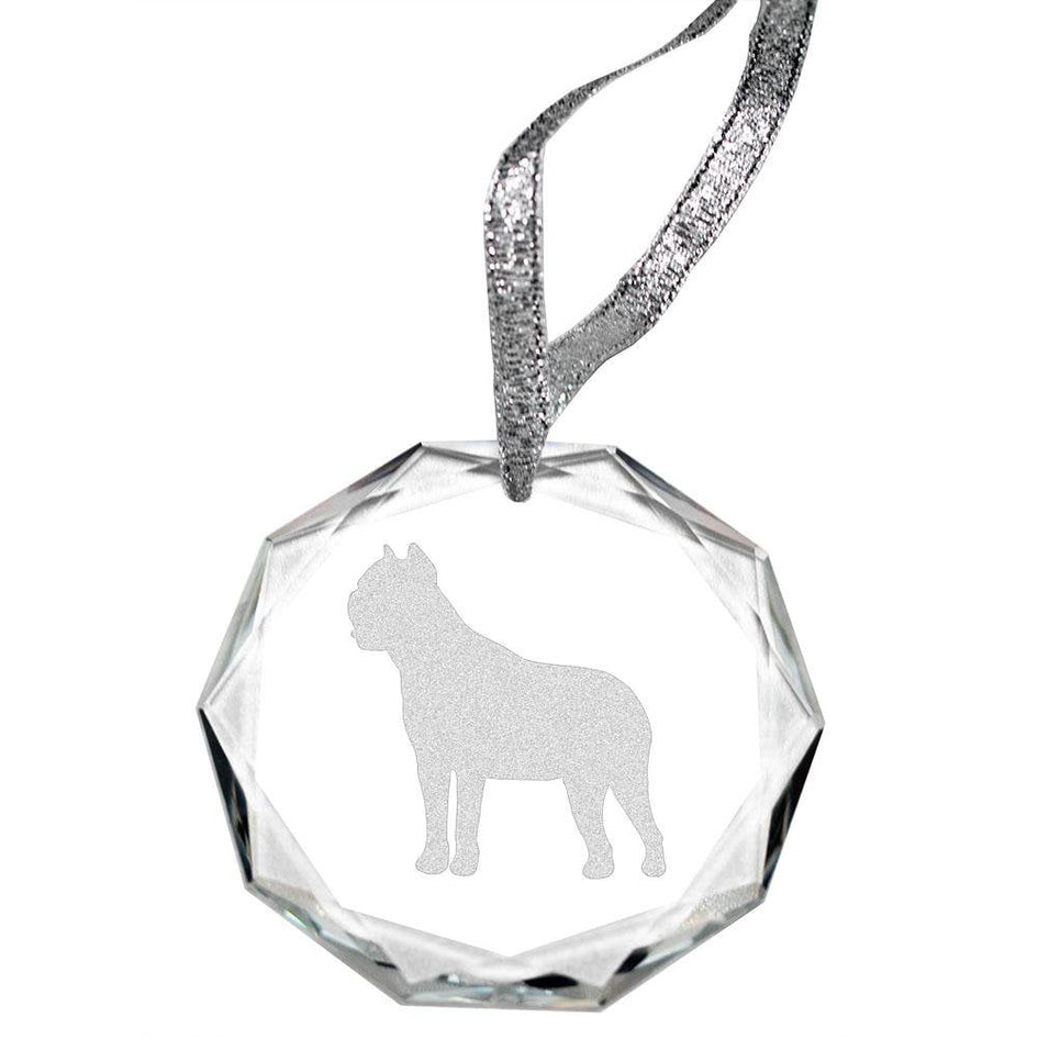 Cane Corso Laser Engraved Round Facet Crystal Ornament