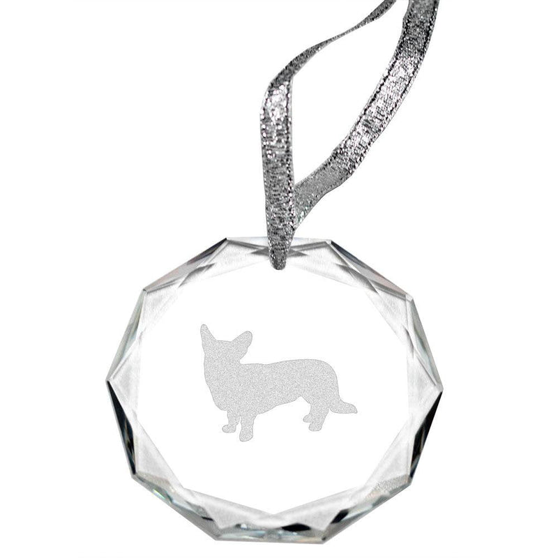 Cardigan Welsh Corgi Laser Engraved Round Facet Crystal Ornament