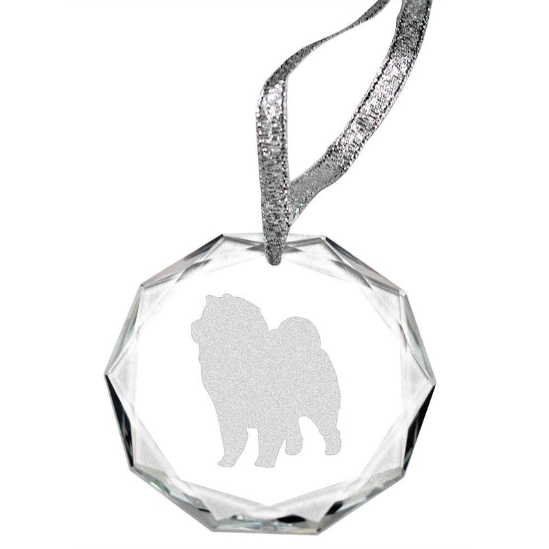 Chow Chow Laser Engraved Round Facet Crystal Ornament