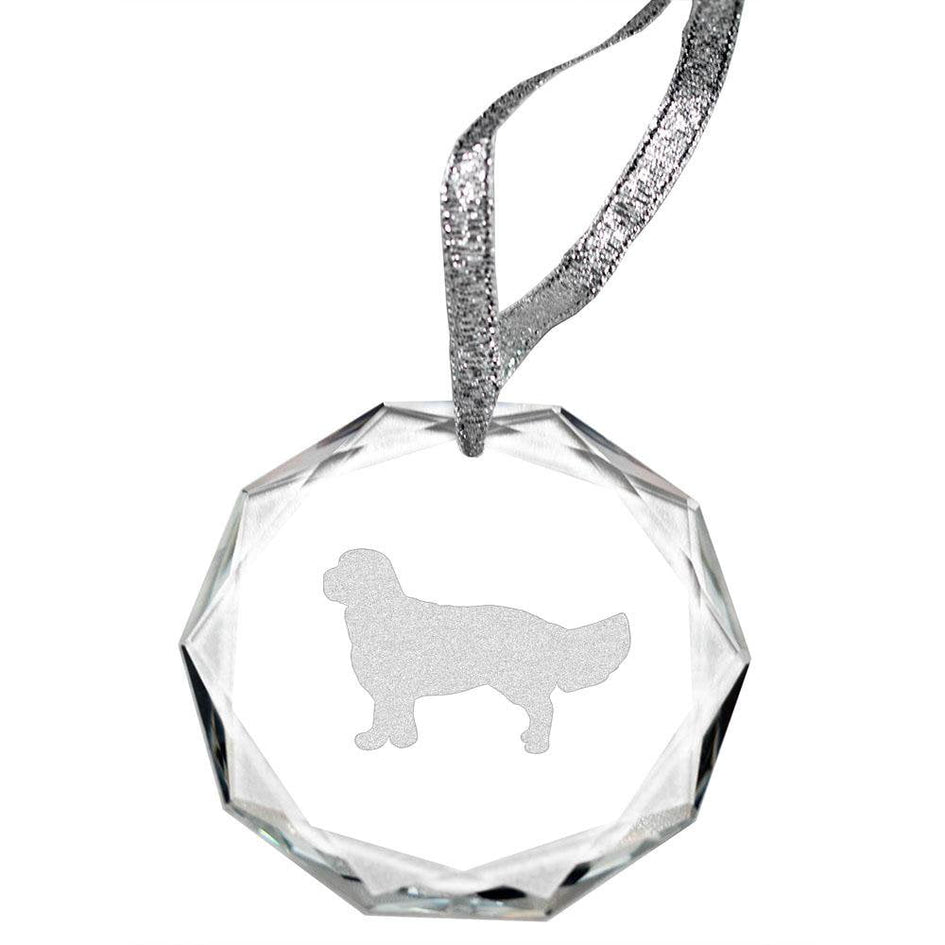 Clumber Spaniel Laser Engraved Round Facet Crystal Ornament