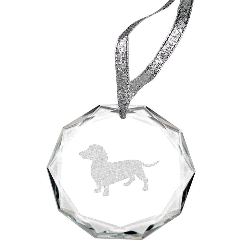 Dachshund Laser Engraved Round Facet Crystal Ornament