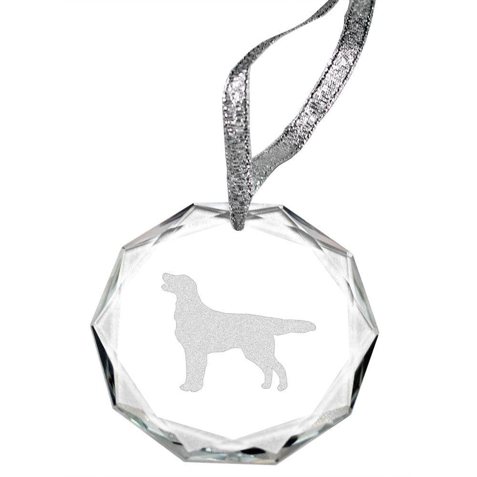 Flat Coated Retriever Laser Engraved Round Facet Crystal Ornament