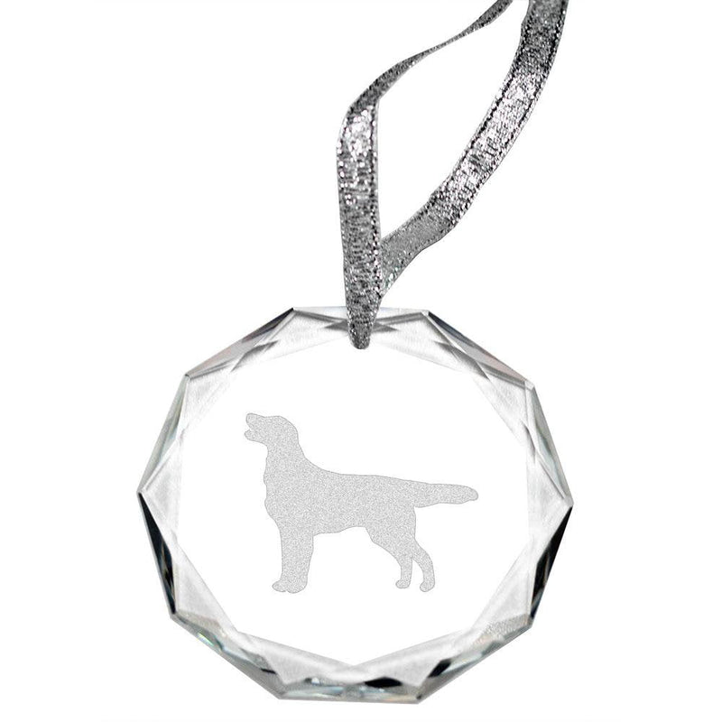 Flat-Coated Retriever Laser Engraved Round Facet Crystal Ornament