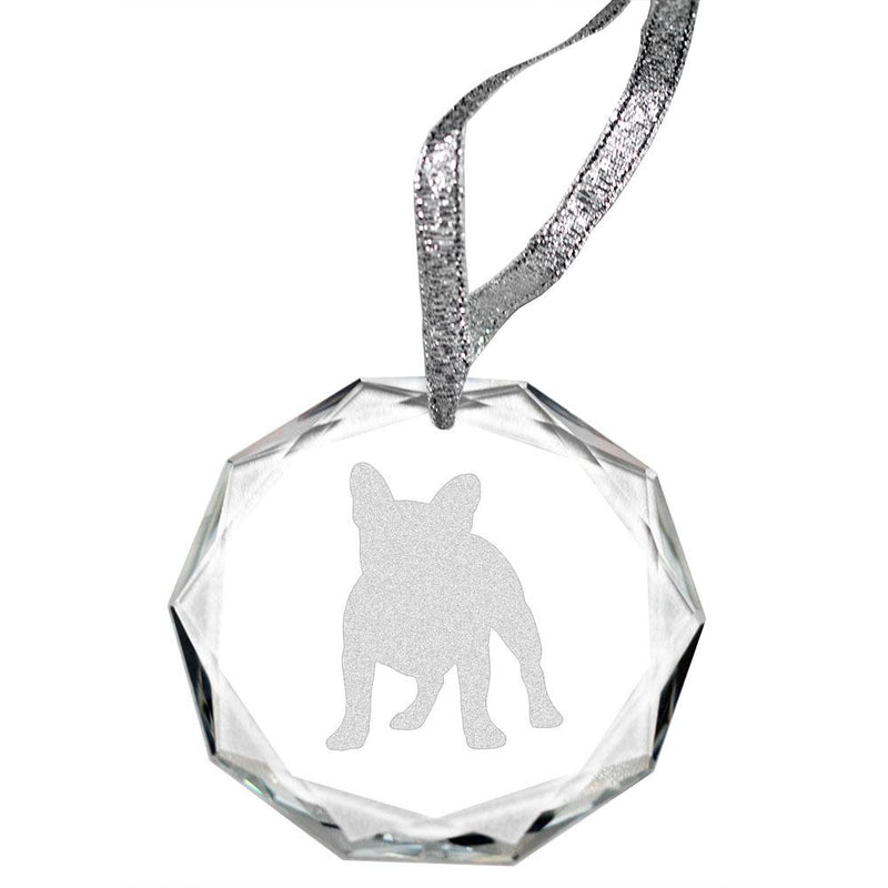 French Bulldog Laser Engraved Round Facet Crystal Ornament