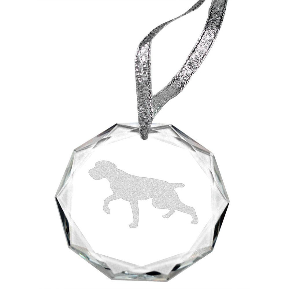German Wirehaired Pointer Laser Engraved Round Facet Crystal Ornament