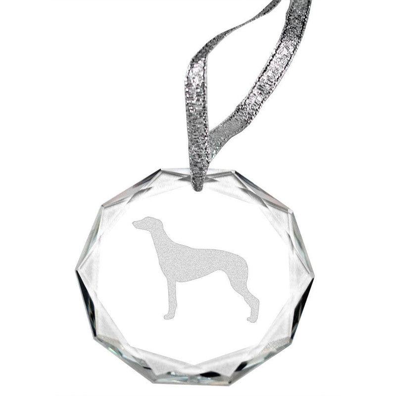 Greyhound Laser Engraved Round Facet Crystal Ornament