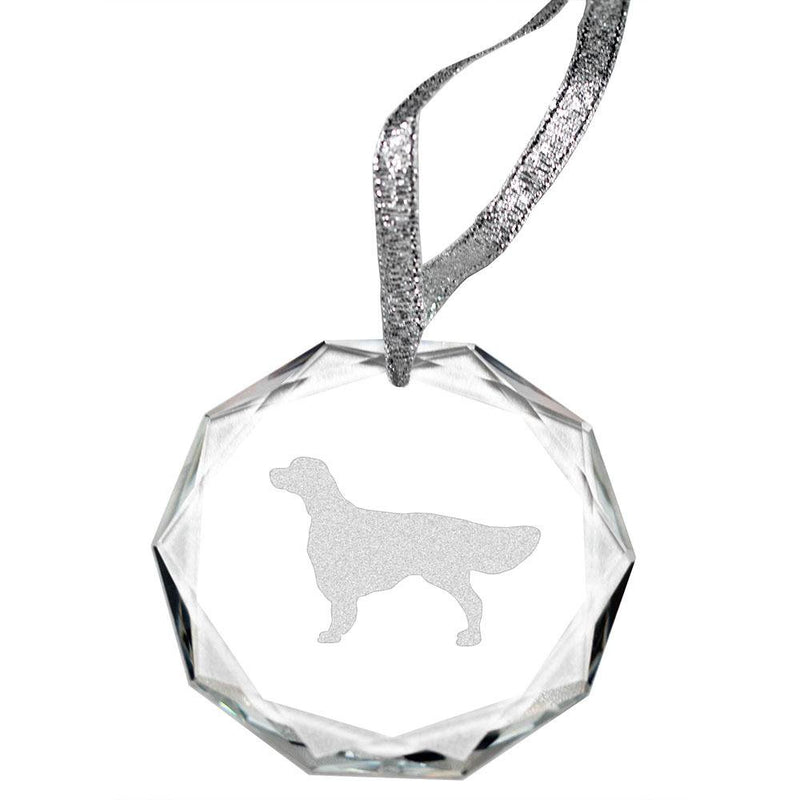 Irish Red and White Setter Laser Engraved Round Facet Crystal Ornament