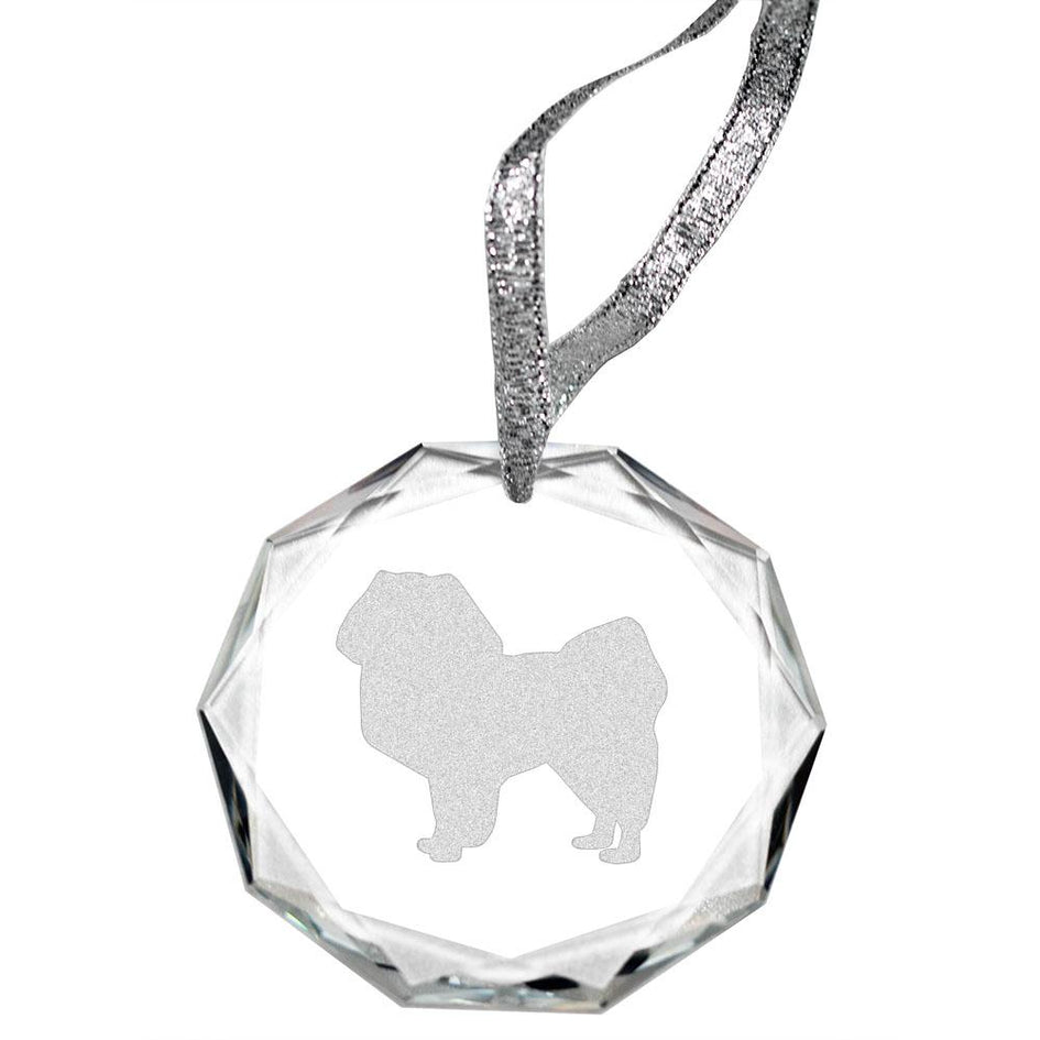 Japanese Chin Laser Engraved Round Facet Crystal Ornament