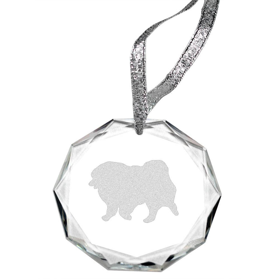 Keeshond Laser Engraved Round Facet Crystal Ornament