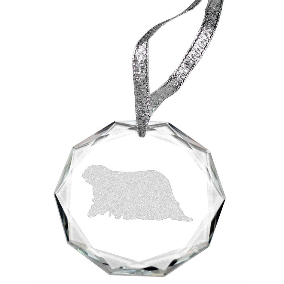 Komondor Laser Engraved Round Facet Crystal Ornament