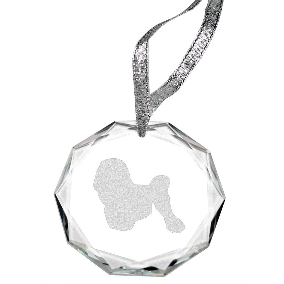 Lowchen Laser Engraved Round Facet Crystal Ornament