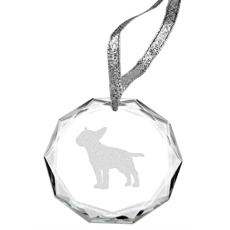 Miniature Bull Terrier Laser Engraved Round Facet Crystal Ornament