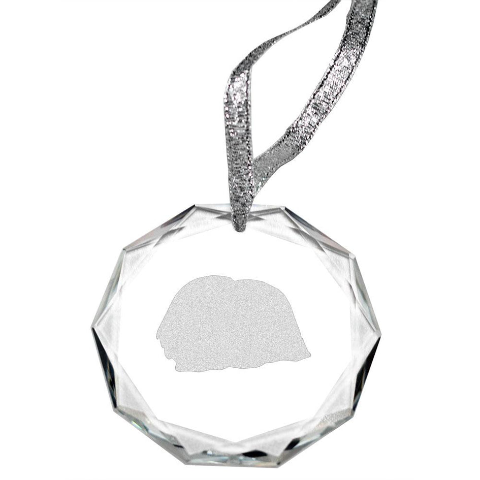 Pekingese Laser Engraved Round Facet Crystal Ornament