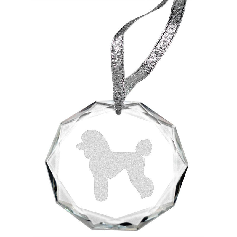 Poodle-Pet Cut Laser Engraved Round Facet Crystal Ornament