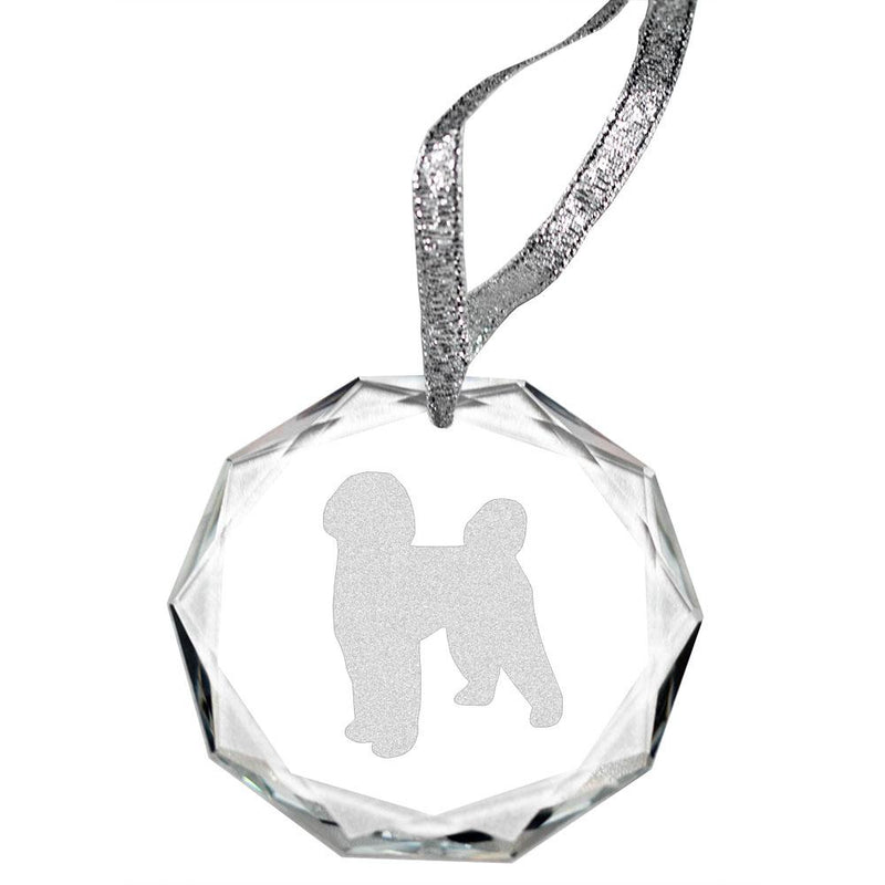 Portuguese Water Dog Laser Engraved Round Facet Crystal Ornament