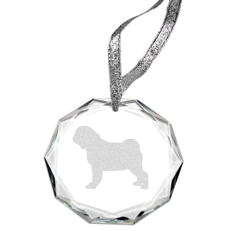 Pug Laser Engraved Round Facet Crystal Ornament