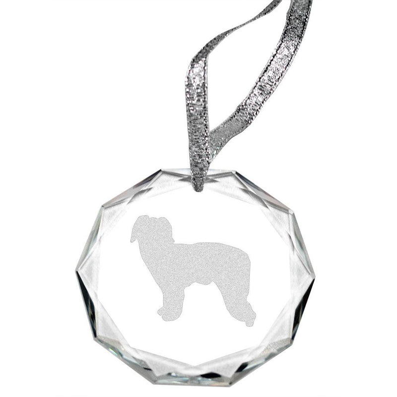 Pyrenean Shepherd Laser Engraved Round Facet Crystal Ornament