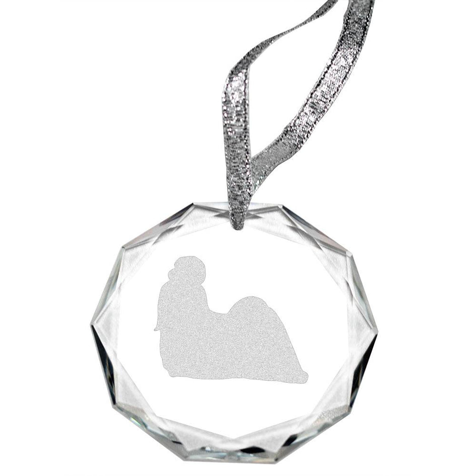 Shih Tzu Laser Engraved Round Facet Crystal Ornament