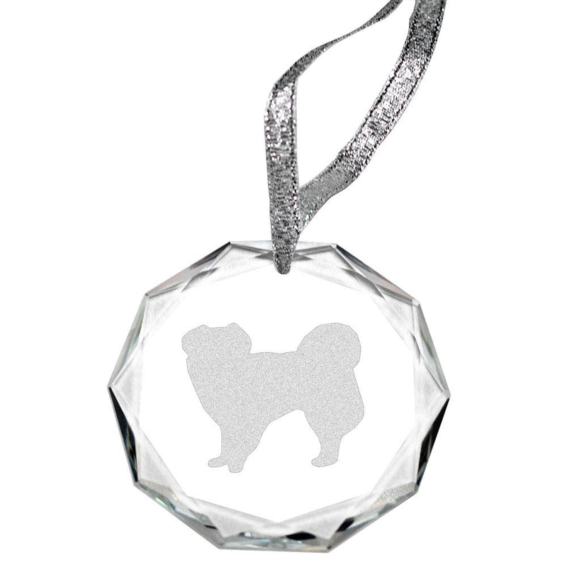 Tibetan Terrier Laser Engraved Round Facet Crystal Ornament