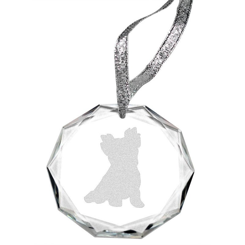 Yorkshire Terrier-Pet Cut Laser Engraved Round Facet Crystal Ornament