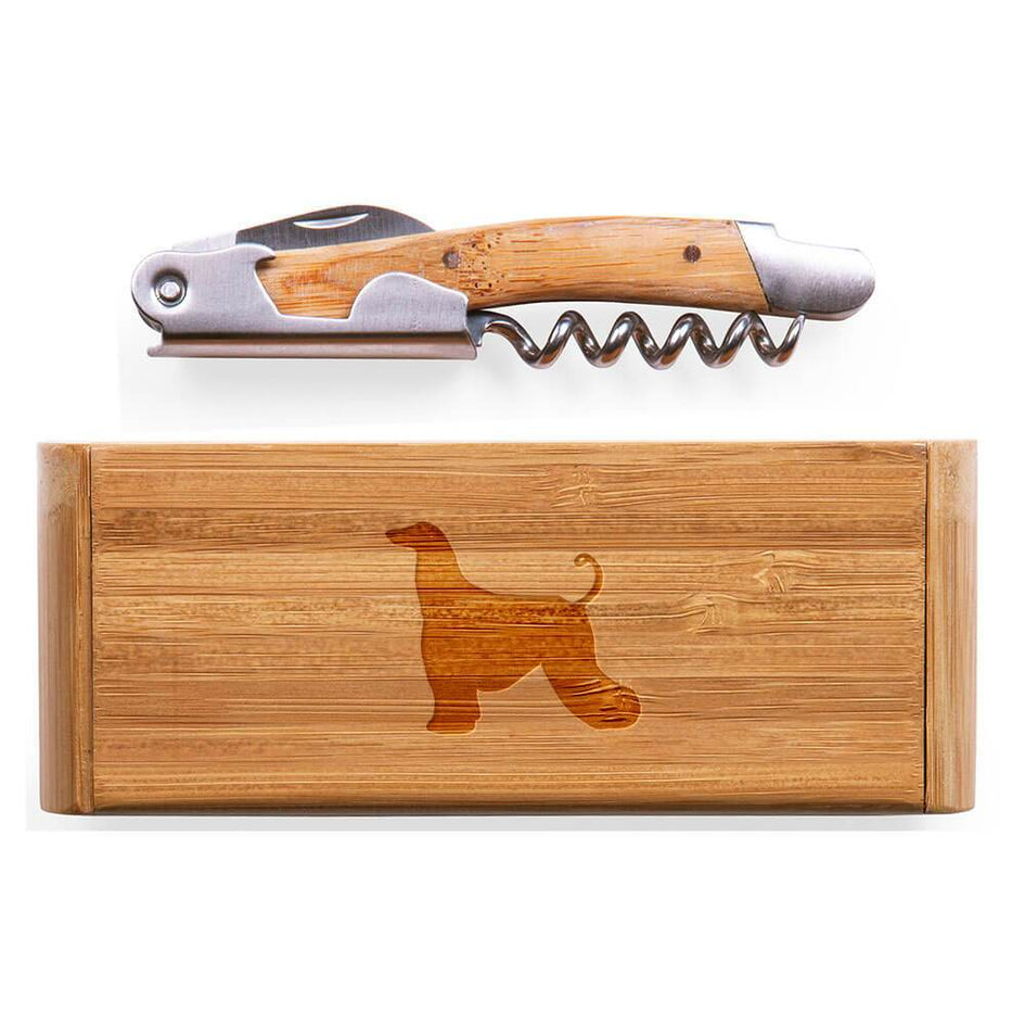 Afghan Hound Laser Engraved Bamboo Corkscrew with Case