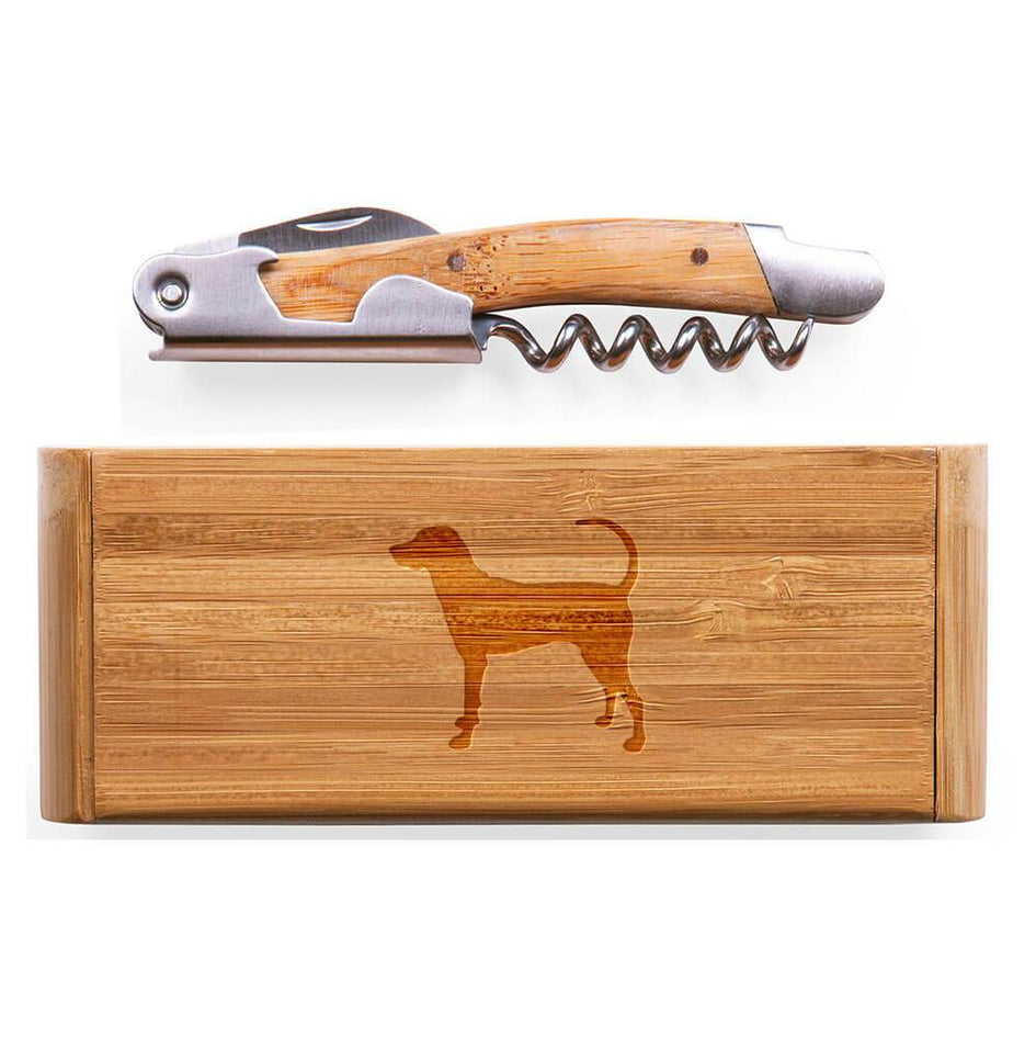 American English Coonhound Laser Engraved Bamboo Corkscrew with Case