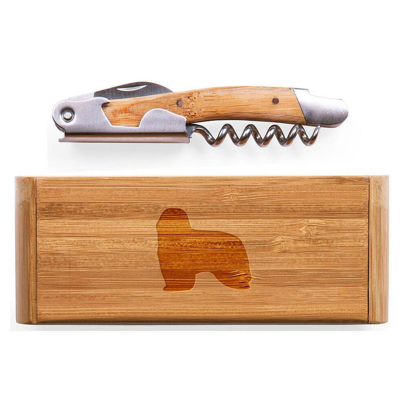 Bearded Collie Elan Bamboo Corkscrew with Laser Engraved Case