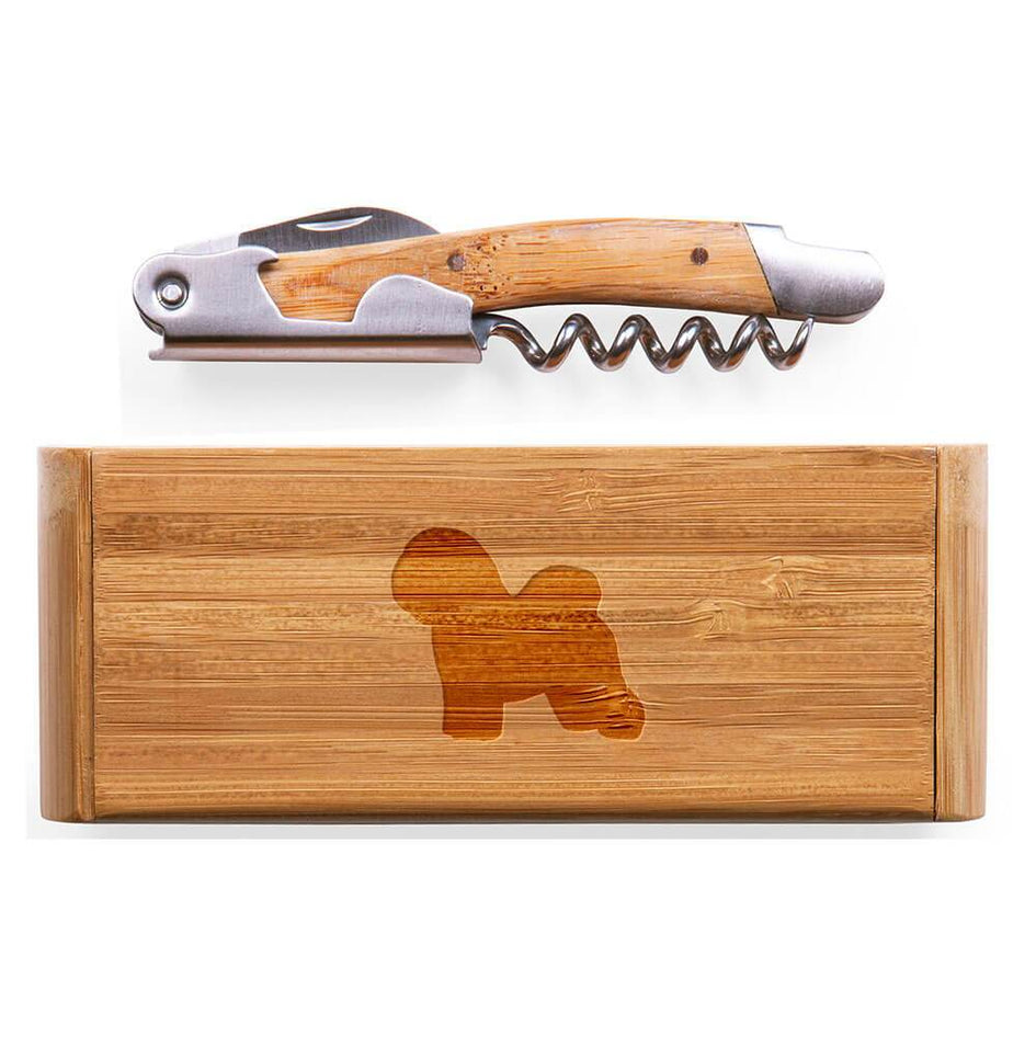 Bichon Frise Laser Engraved Bamboo Corkscrew with Case