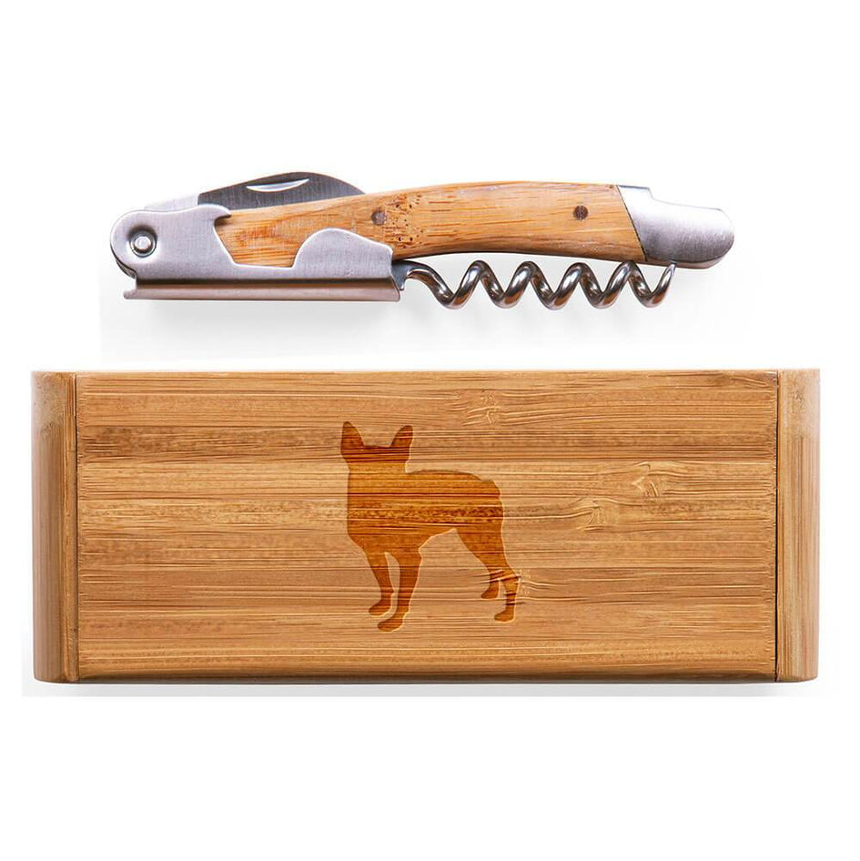 Boston Terrier Laser Engraved Bamboo Corkscrew with Case