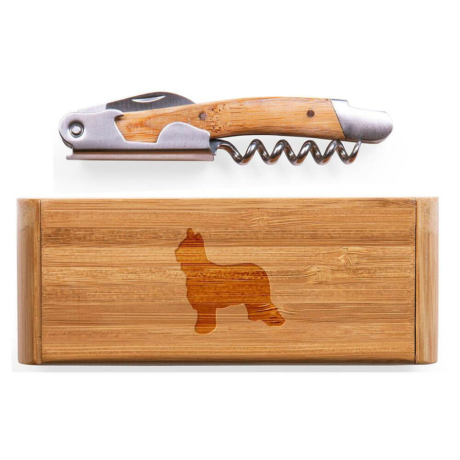 Briard Laser Engraved Bamboo Corkscrew with Case
