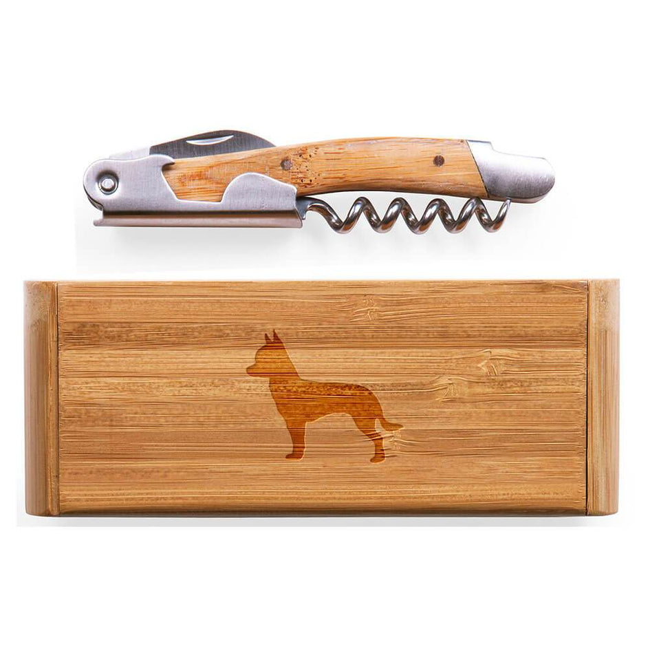 Chihuahua Laser Engraved Bamboo Corkscrew with Case