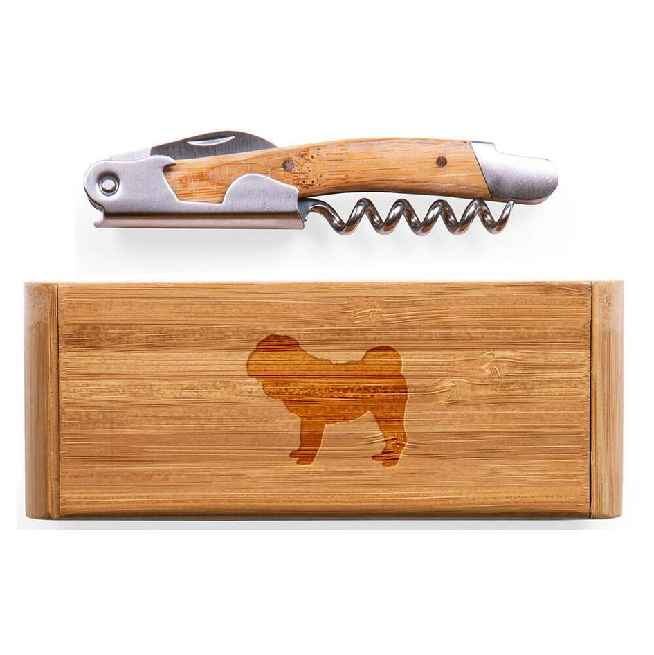 Chinese Shar-Pei Laser Engraved Bamboo Corkscrew with Case
