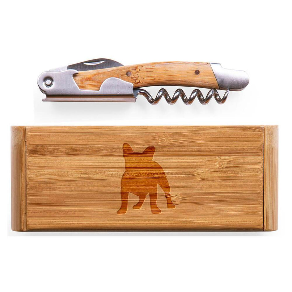 French Bulldog Laser Engraved Bamboo Corkscrew with Case